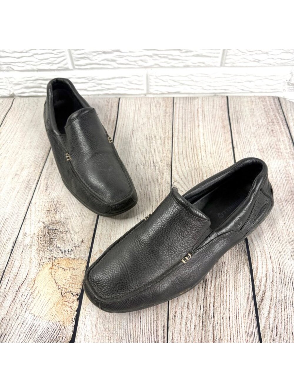 Merrell Mens Rally Moc Black Tumbled Leather Slip On Driving Loafers Shoes Sz 12